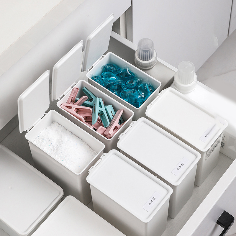 Scent Booster Bead - 白いランドリールーム収納ボックス、香りブースター、ランドリービーズ、パウダーコンテナ、防塵蓋付き衣類クリップケース、オーガナイザーボックス