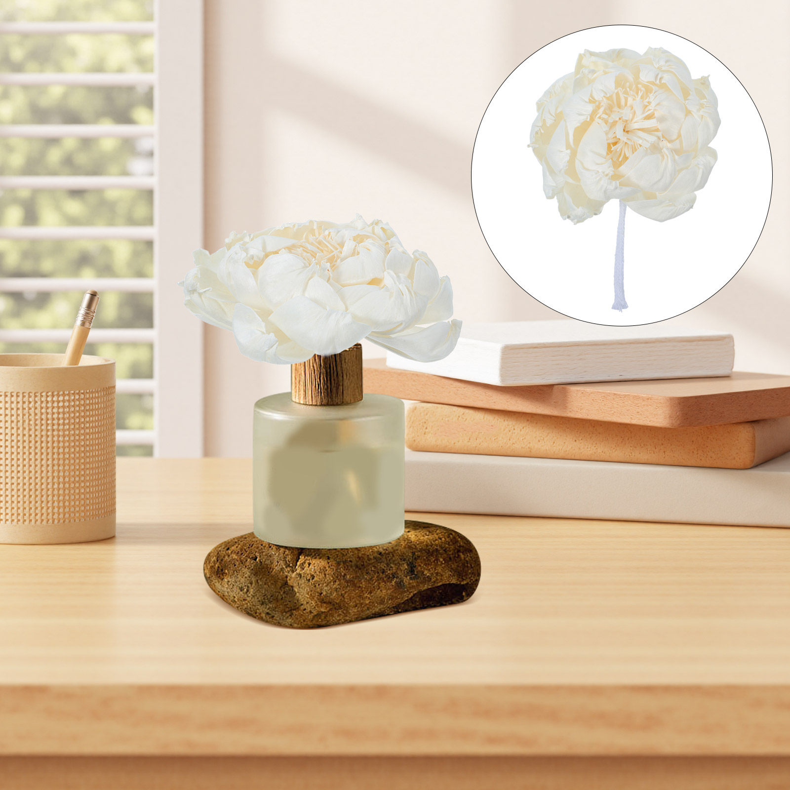 Home Fragrance Essential Oils - 牡丹の花型フレグランスディフューザー 12cm 人工牡丹の花の香りの装飾用エッセンシャルオイルアロマディフューザー 交換用 ホーム用