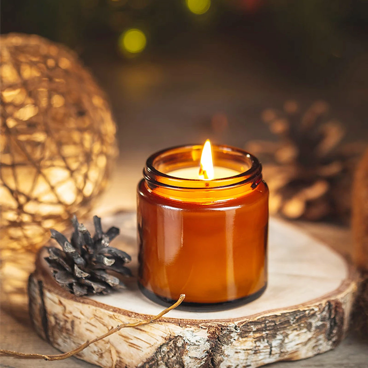 Amber Jar Candle - ガラスキャンドルジャー、4オンスの琥珀色の丸いガラスジャー、蓋とラベル付き、キャンドル作り用、小口広口容器、6個入り100ml