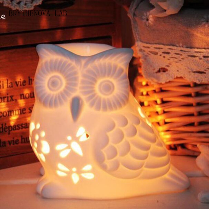 Home Fragrance Lamp - 磁器製中空フクロウアロマセラピーバーナー、フクロウエッセンシャルオイルバーナーホルダー、キャンドルオイルランプ、フレグランスセラミック工芸品、家の装飾