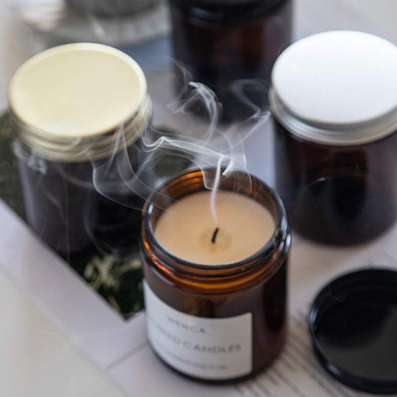 Amber Jar Candle - 蓋付き琥珀ガラスキャンドルジャー、ラウンド化粧品空瓶、DIYアロマセラピーキャンドル、サロンローションクリームストレージ、100ml、6個