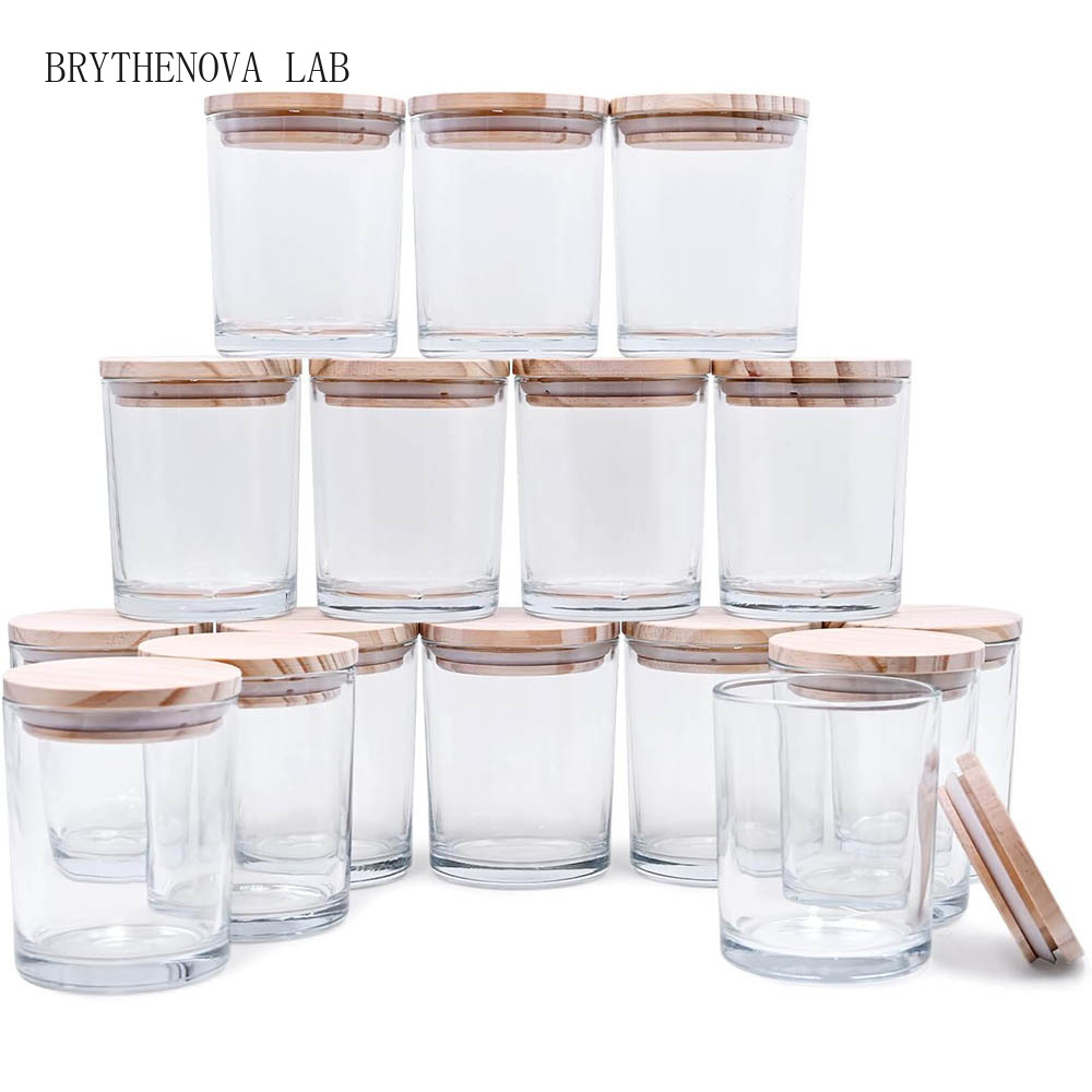 Amber Jar Candle - 200ml厚底キャンドルジャー、キャンドル作り用、7オンス空瓶、蓋付き木製キャンドル作り用、サンプル容器、黒/琥珀色/透明
