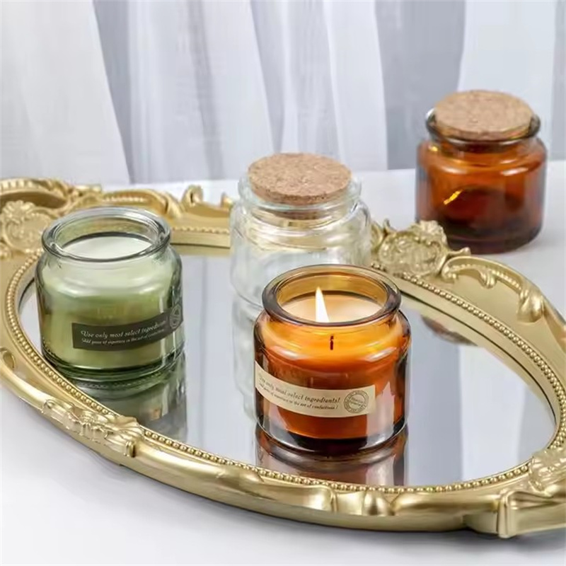 Amber Jar Candle - 木製の蓋付きのガラスカップ,透明な琥珀色のボトル,手作りのクリエイティブな香りのデザート,アロマテラピーの空の瓶,DIYキャンドル,100ml, 60個
