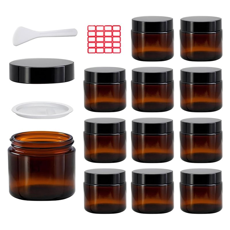Amber Jar Candle - 自家製化粧品、バーム、キャンドル、バター用 - 12個入り 2オンス アンバーガラス瓶 内蓋付き、漏れ防止丸型気密容器