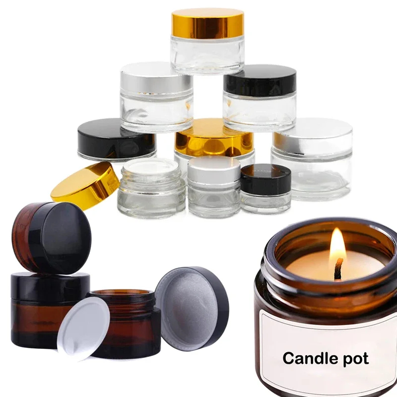 Amber Jar Candle - 5個入り 5g-100g ミニアンバーラウンドガラスクリームジャー ポット 内部ライナーと蓋付き メイクアップバイアル