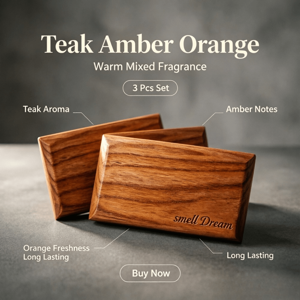 Home Fragrance Premium - 車用芳香剤 チーク・アンバー・オレンジウッドの香り ブロック3個セット 長持ちする温かい香り 車内や家の装飾に