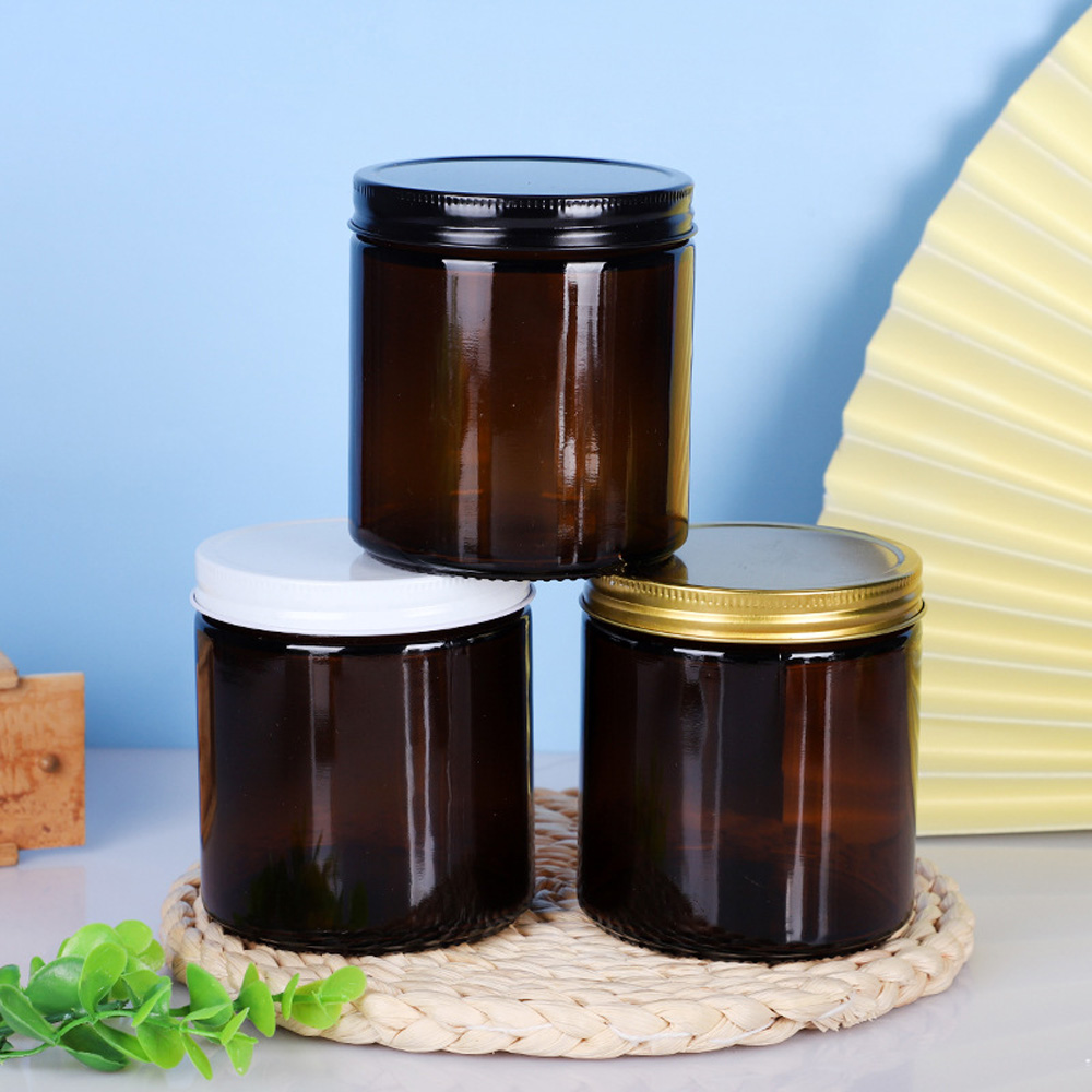 アルミメタルキャップ付きガラスキャンドルカップ,茶色と琥珀色 - Amber Jar Candle のレビューと価格