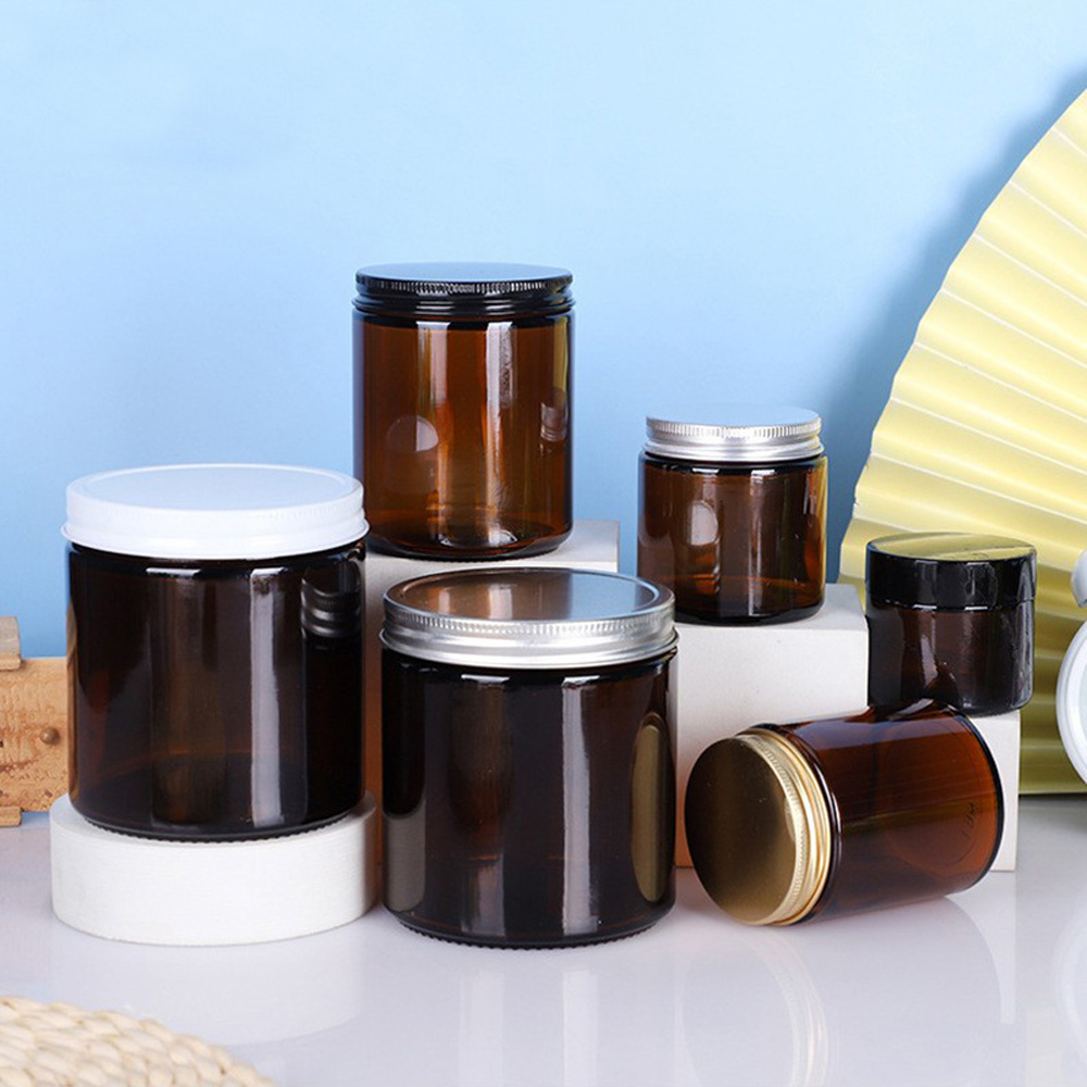 アルミメタルキャップ付きガラスキャンドルカップ,茶色と琥珀色 - Amber Jar Candle のレビューと価格