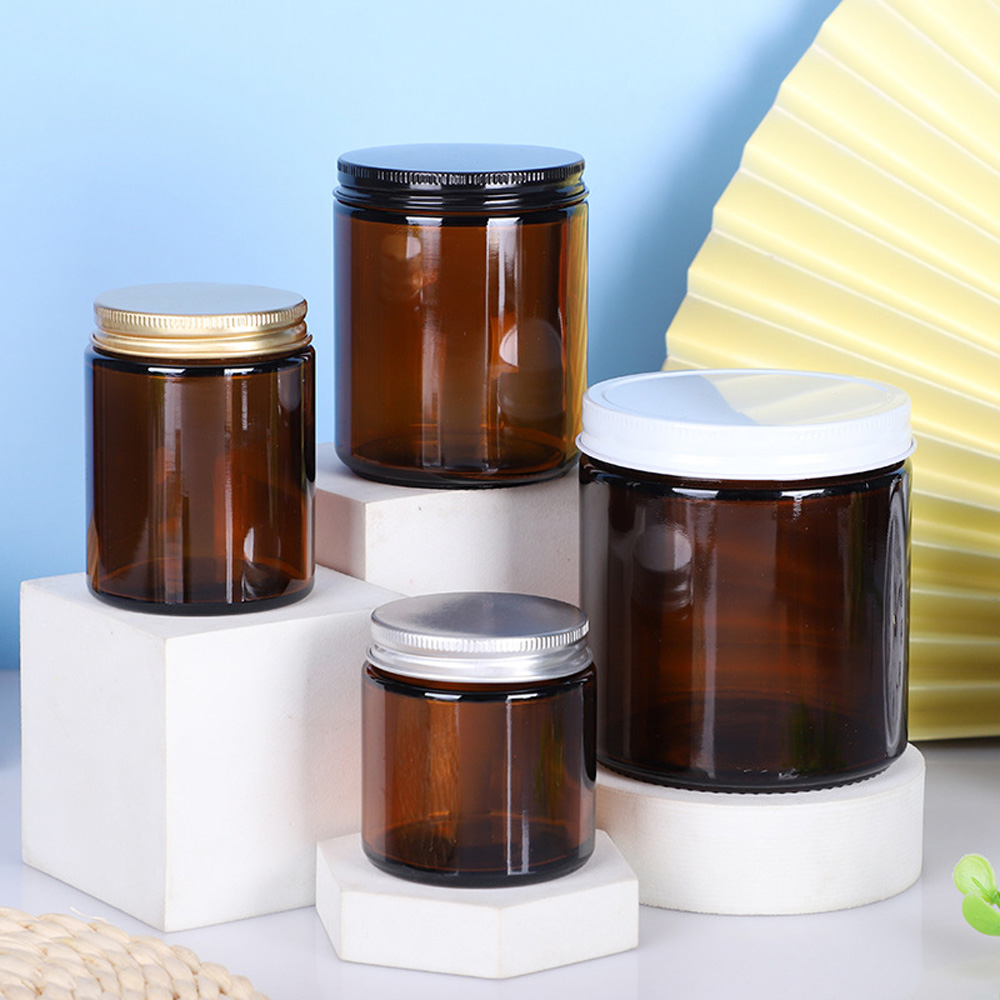 アルミメタルキャップ付きガラスキャンドルカップ,茶色と琥珀色 - Amber Jar Candle のレビューと価格