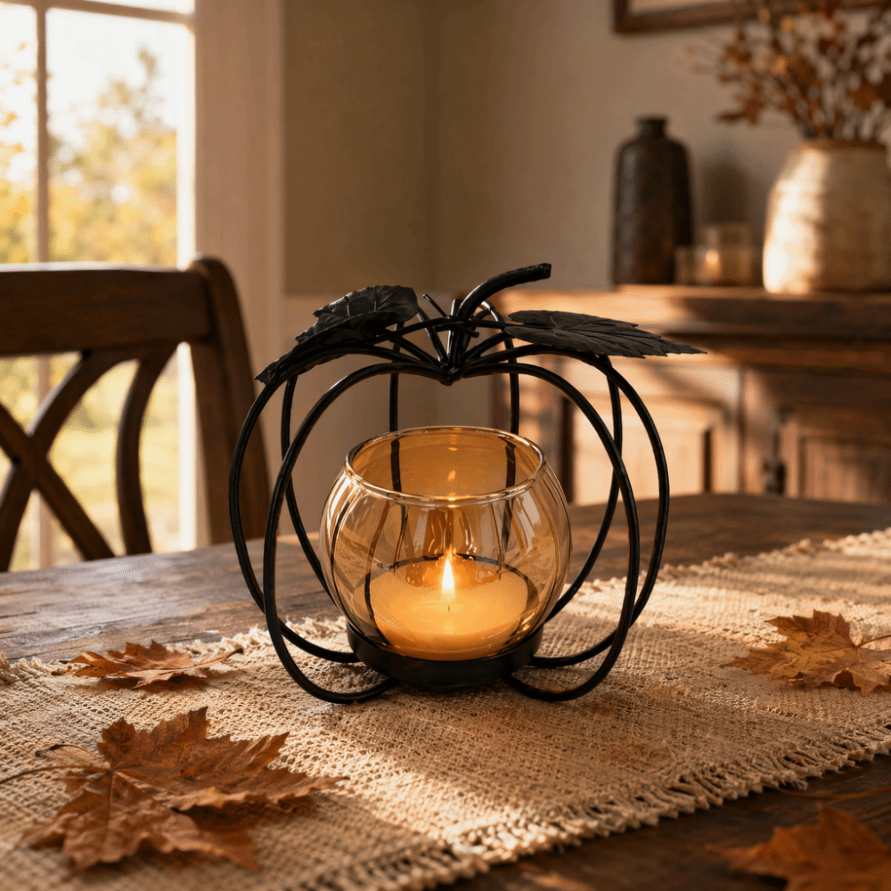 鉄とガラスの組み合わせキャンドルホルダー、アンバーカップ付き - Amber Jar Candle のレビューと価格