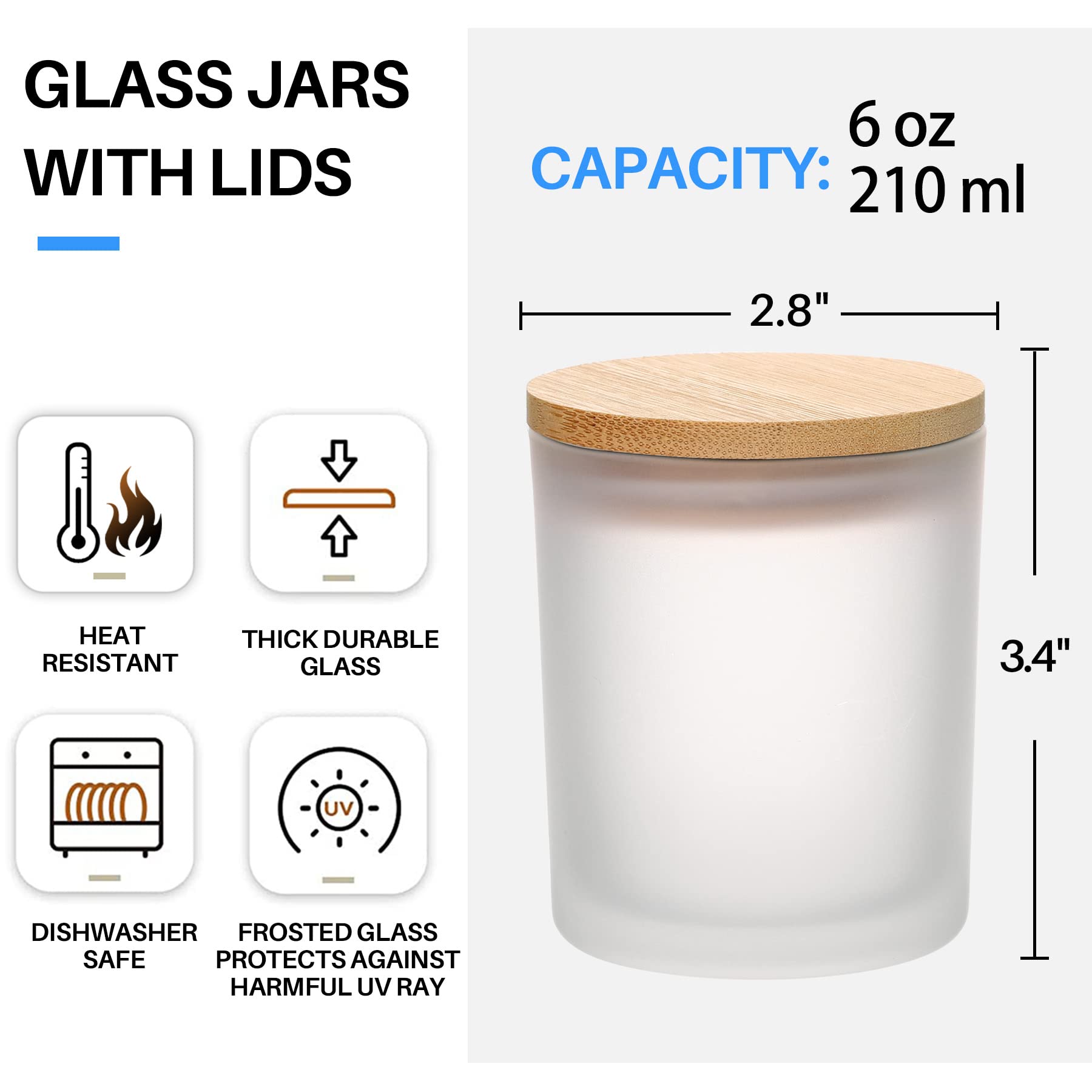 竹の蓋が付いたfrostamberガラスキャンドルジャー、バ - Amber Jar Candle のレビューと価格