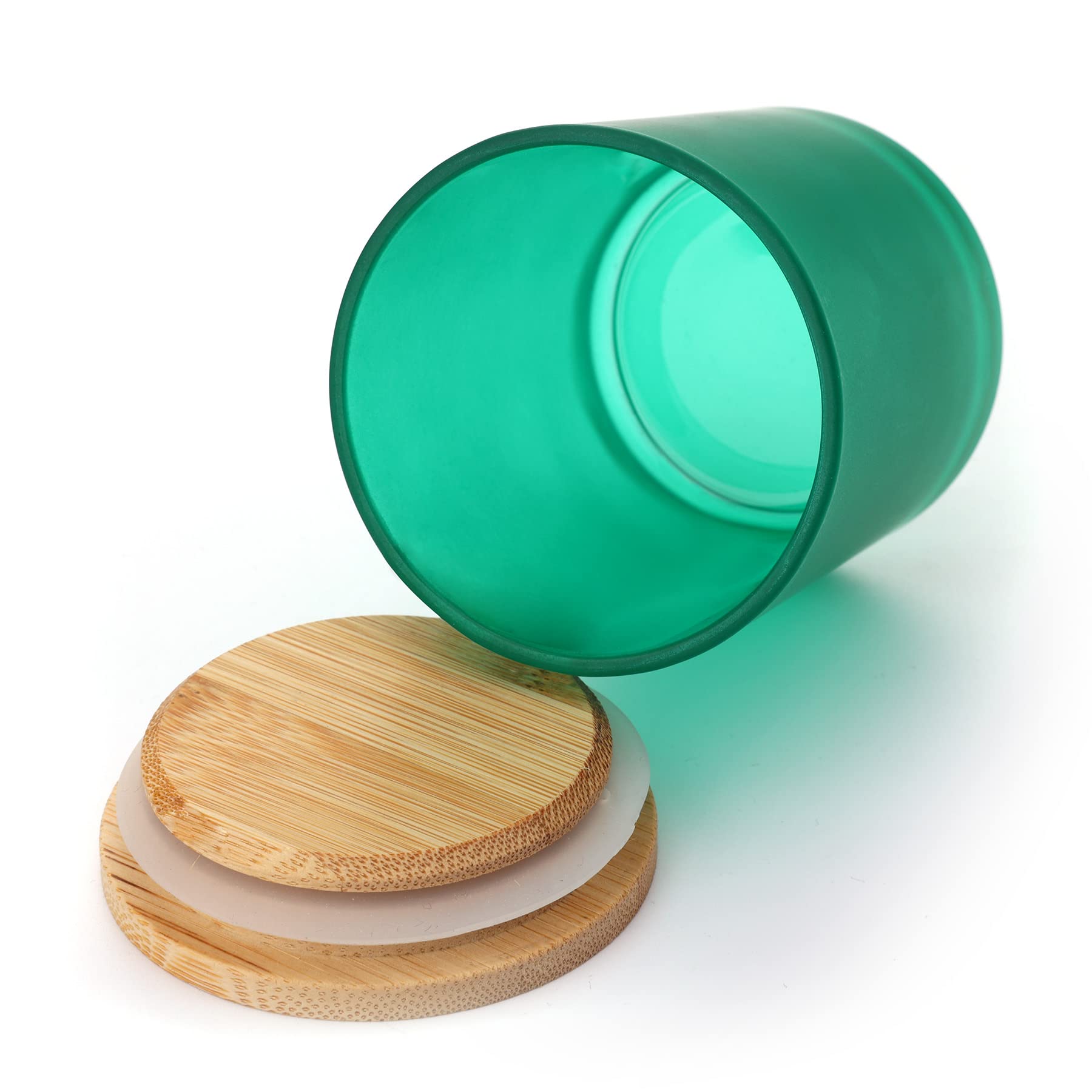 竹の蓋が付いたfrostamberガラスキャンドルジャー、バ - Amber Jar Candle のレビューと価格