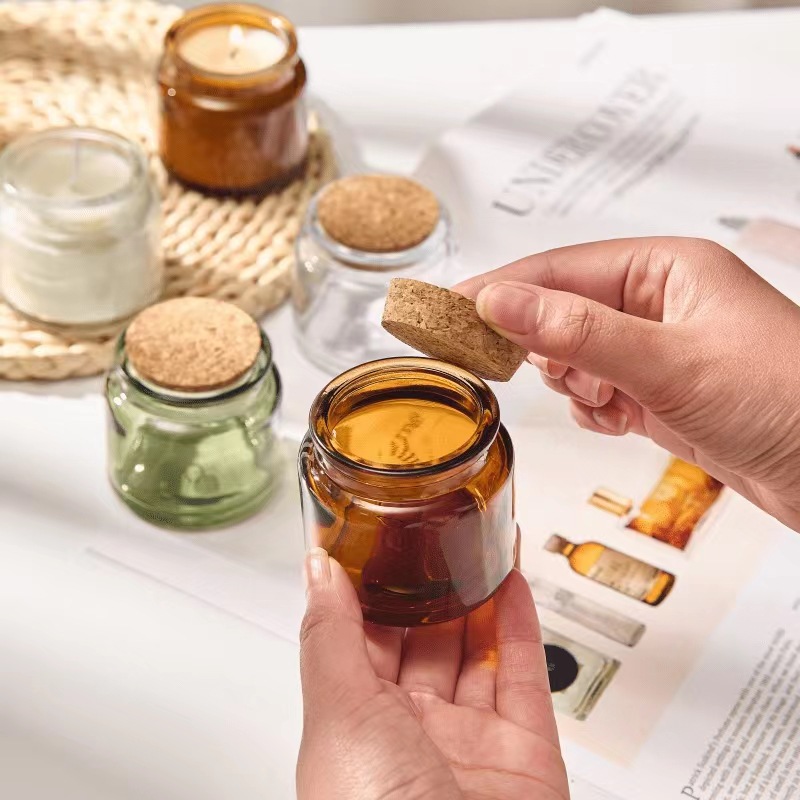 木製の蓋付きのガラスカップ,透明な琥珀色のボトル,手作りのク - Amber Jar Candle のレビューと価格